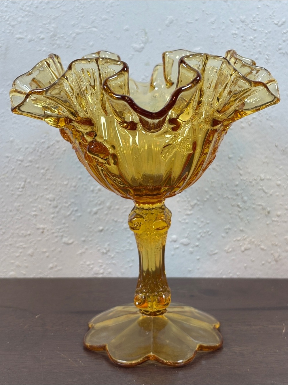 Fenton Amber Ruffled Pedestal Compote - Picture 3 of 7